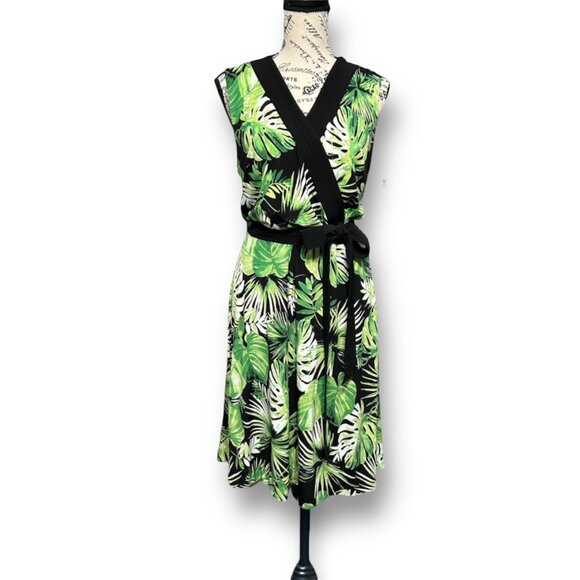 New White House Black Market Reversible Wrap Midi Dress Green Emerald Palms 10 - Picture 2 of 10
